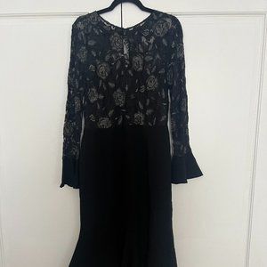 Slate & Willow Lace Midi Dress with Trumpet Sleeves